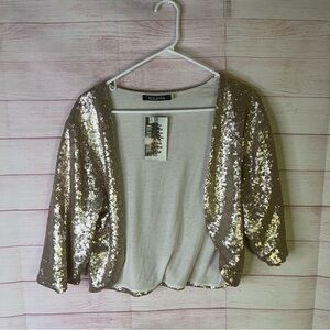 Kulayan Gold Sequin Open- Front Shrug Size 3XL